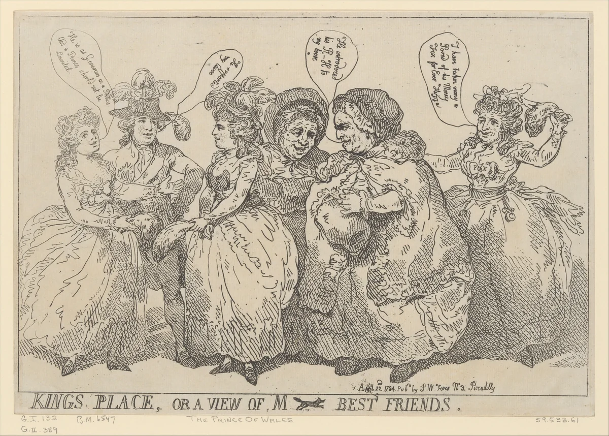 Kings Place, or a View of M [Fox's] Best Friends by Thomas Rowlandson, print, 1784