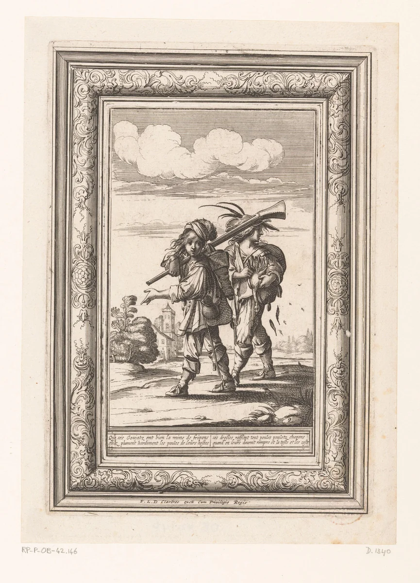 Twee soldaten op strooptocht, gekleed volgens de mode van ca. 1630 by Abraham Bosse, print, 1639
