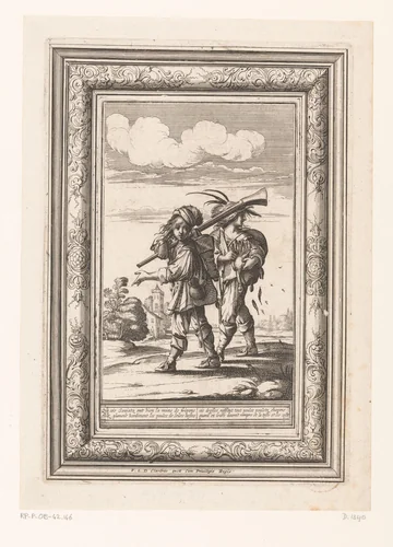 Twee soldaten op strooptocht, gekleed volgens de mode van ca. 1630 by Abraham Bosse, print, 1639