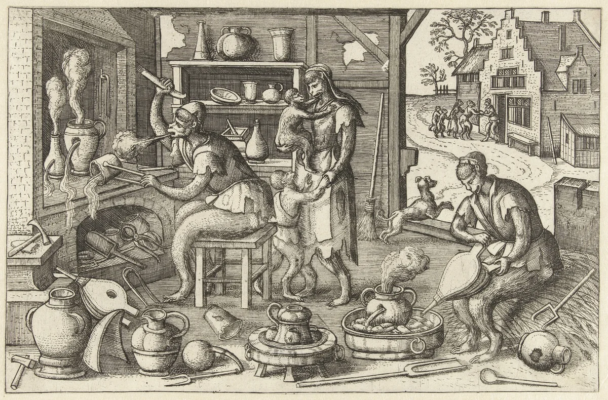 Alchemist by Pieter van der Borcht, print, 1558-1608