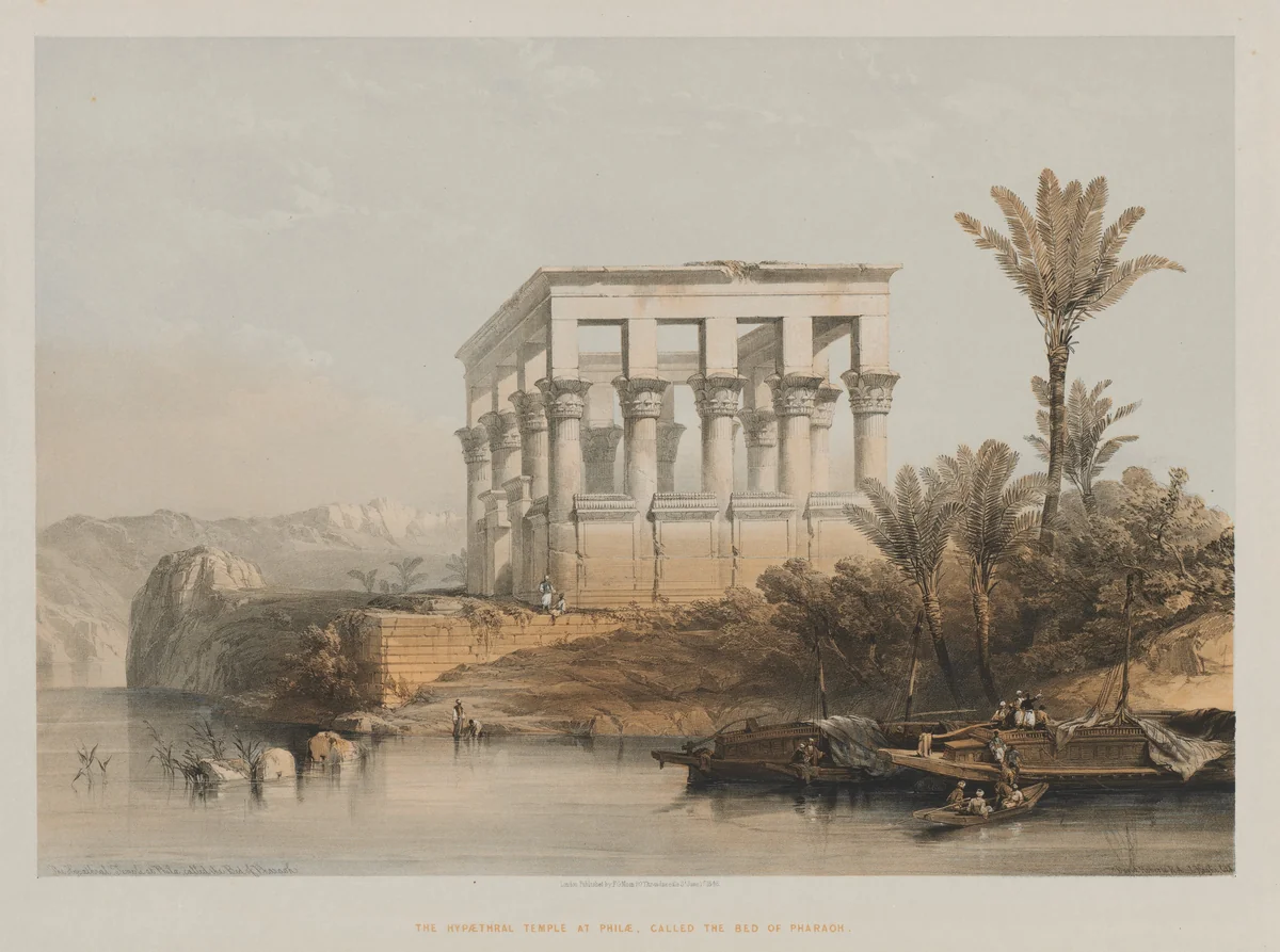 Egypt and Nubia, Volume II: The Hypaethral Temple at Philae, called the Bed of Pharaoh by Louis Haghe, print, 1848
