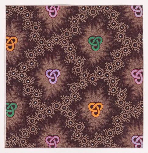 Textile Design with Trefoil Knots Framed by an Interlacing Honeycomb Pattern with Pearls by anonymous, drawing, 1840
