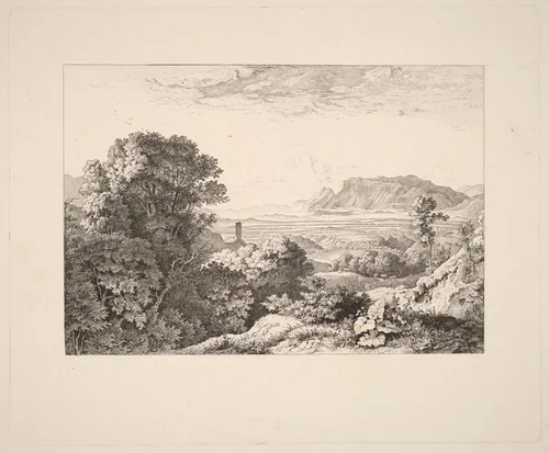 View of the Castle of Olevano by Ludwig Richter, print, 1829