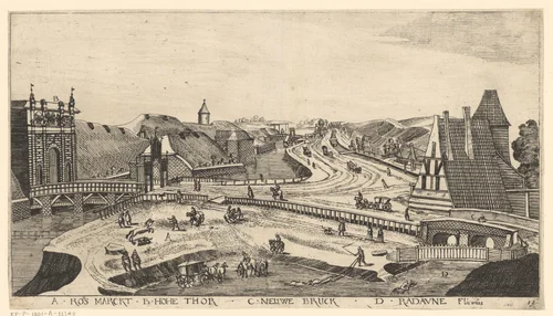 Gezicht op een buitenplaats bij Danzig, met links de stadspoort grenzend aan de Hoge Toren by Aegidius Dickmann, print, 1625