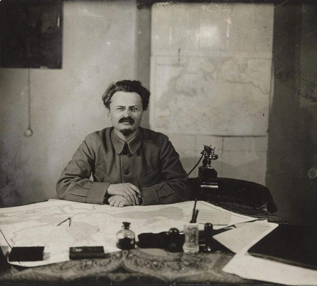 "Trotsky, Bolshevist Minister of War, Photographed Recently in His Office at Moscow" by International News Photos Inc., photograph, 1922