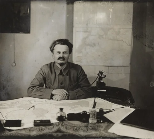 "Trotsky, Bolshevist Minister of War, Photographed Recently in His Office at Moscow" by International News Photos Inc., photograph, 1922