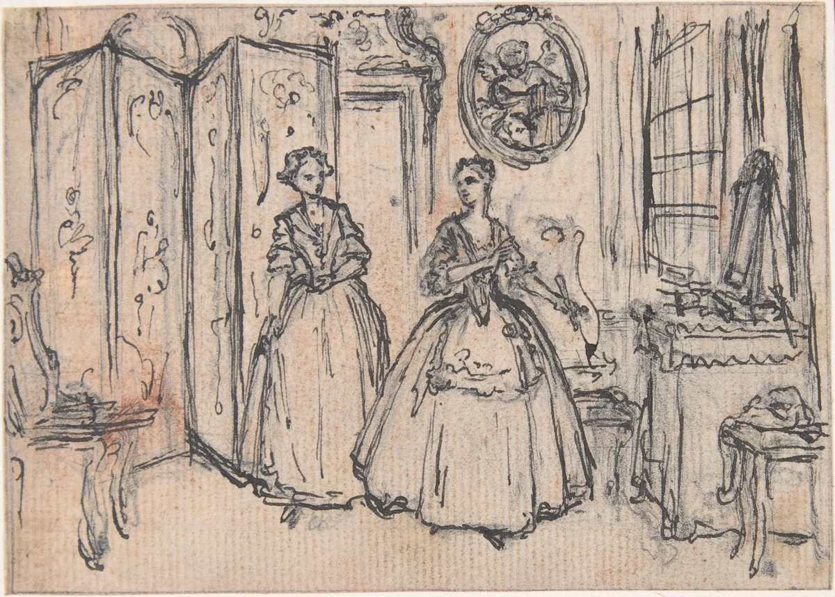 Study for "On Guardian's Power," etched vignette in "Songs in the Opera of Flora" by Hubert François Gravelot, drawing, 1732-1742