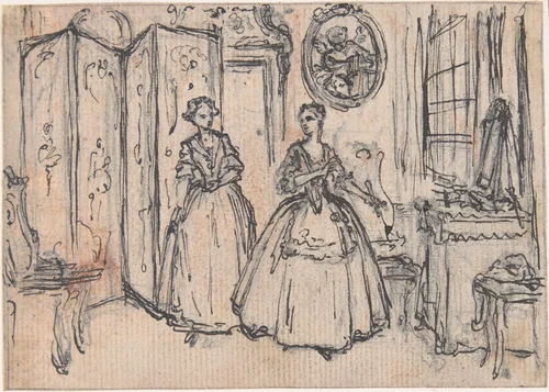 Study for "On Guardian's Power," etched vignette in "Songs in the Opera of Flora" by Hubert François Gravelot, drawing, 1732-1742