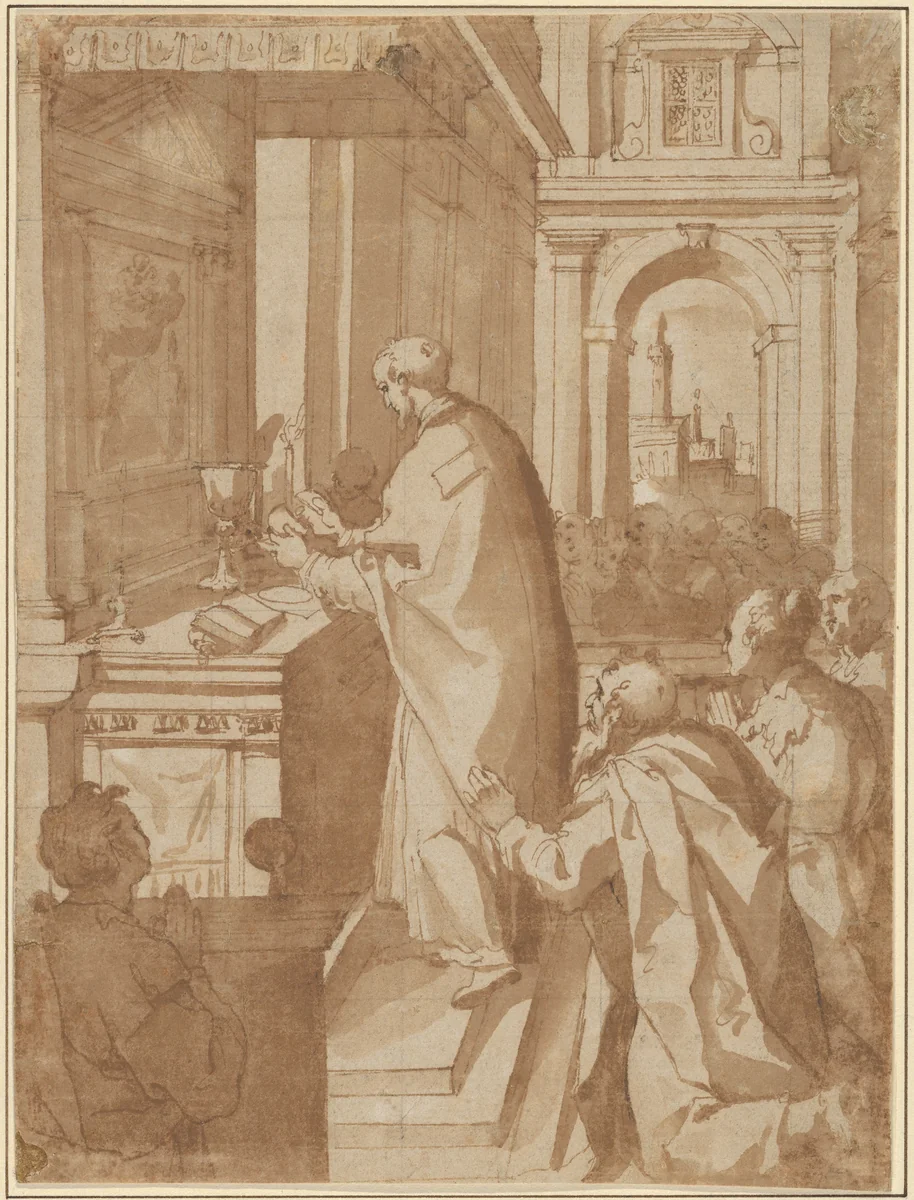 A Priest Celebrating Mass by Giorgio Picchi, drawing, 1595-1615