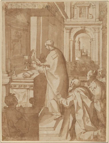 A Priest Celebrating Mass by Giorgio Picchi, drawing, 1595-1615