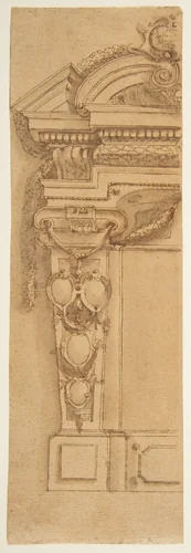 Architectural Design Presenting Two Alternate Solutions (in two fragments) by anonymous, drawing, 1600-1700