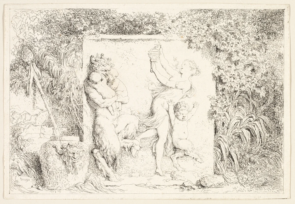 Satyrs Dancing from Bacchanales, or Satyrs' Games by Jean Honoré Fragonard, print, 1763