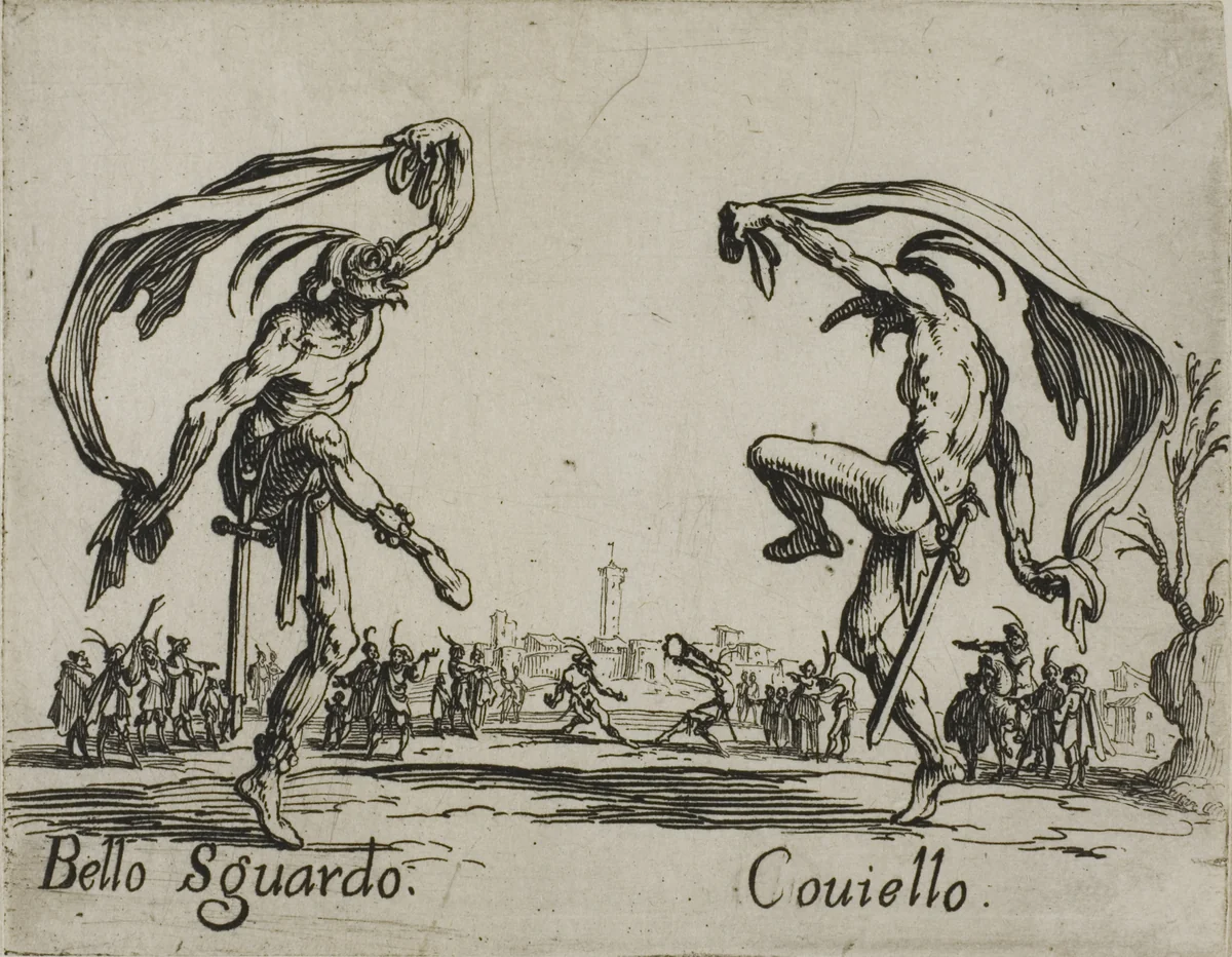 Bello Sguardo - Coviello, plate 18 from Balli di Sfessania by Jacques Callot, print, 1617-1627