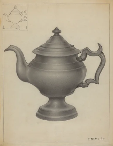 Pewter Teapot by Arsen Maralian, index of american design, 1936