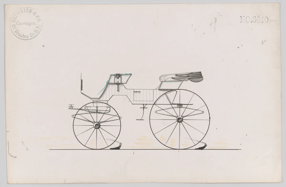 Design for 2 seat Phaeton, no. 3010a by Brewster & Co., drawing, 1874