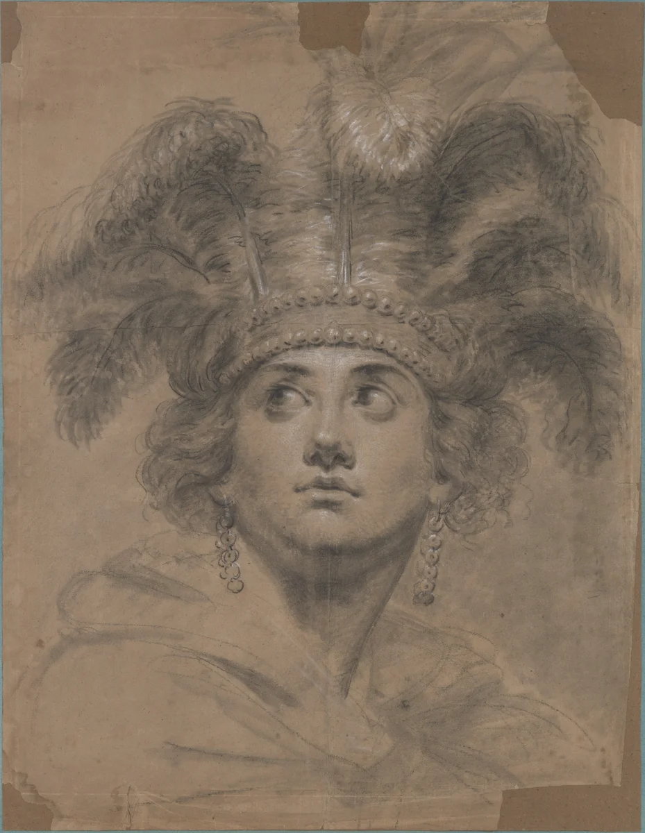Head of a Woman (Allegory of America) by Antoine Vestier, drawing, 1755-1824