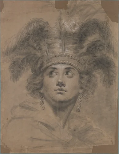 Head of a Woman (Allegory of America) by Antoine Vestier, drawing, 1755-1824