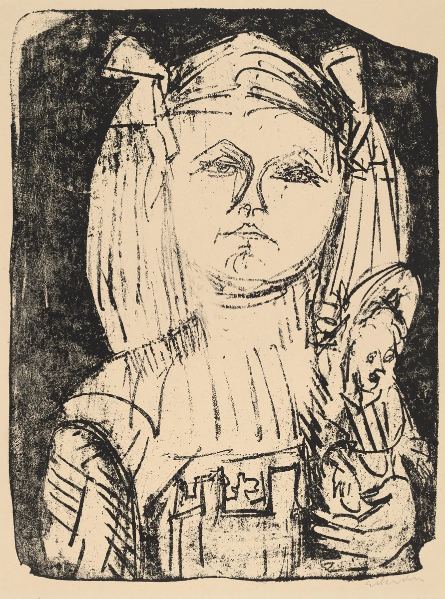 Young Girl with Doll by Ernst Ludwig Kirchner, print, 1916