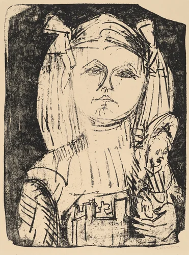 Young Girl with Doll by Ernst Ludwig Kirchner, print, 1916