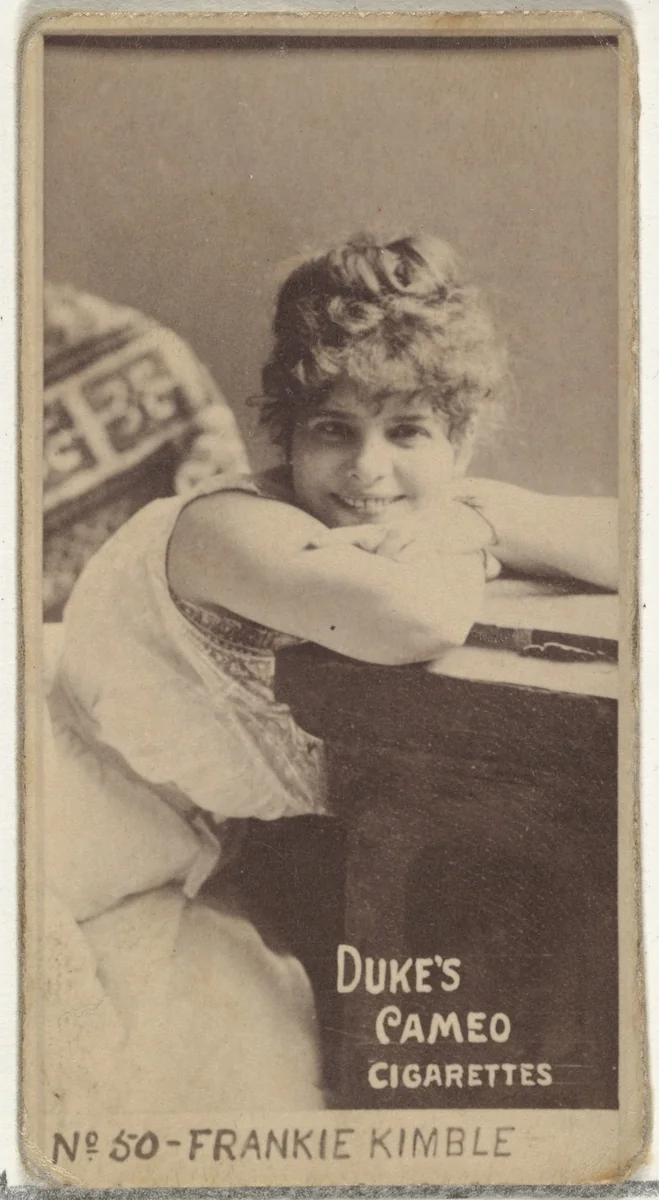 Card Number 50, Frankie Kimble, from the Actors and Actresses series (N145-4) issued by Duke Sons & Co. to promote Cameo Cigarettes by W. Duke, Sons & Co., photograph, 1880-1889