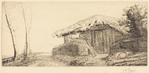 Shepherd's Hut on a Hillside (Bergerie sur le coteau) by Alphonse Legros, print, 1837-1911