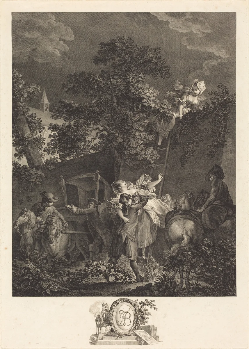 L'enlevement nocturne by Nicolas Ponce Pierre Antoine Baudouin, print, 1780