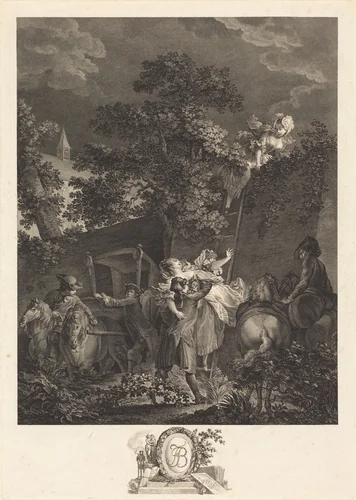 L'enlevement nocturne by Nicolas Ponce Pierre Antoine Baudouin, print, 1780