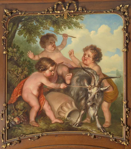 Drie kinderen spelend met een bok by Jurriaan Andriessen, painting, 1771