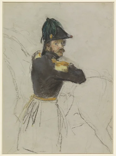 Portret van een officier, op de rug gezien by Jacob Joseph Eeckhout, drawing, 1803-1861