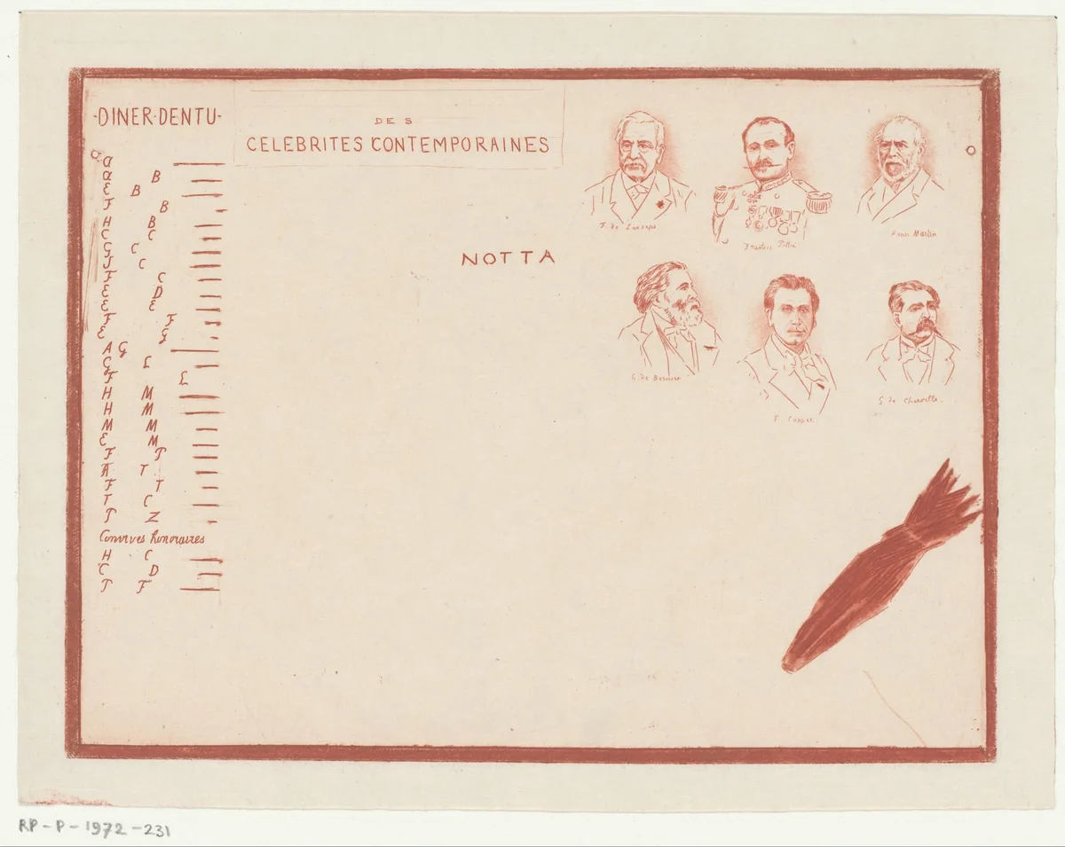 Uitnodiging voor het vijfde Diner Dentu by Henri Charles Guérard, other, 1883