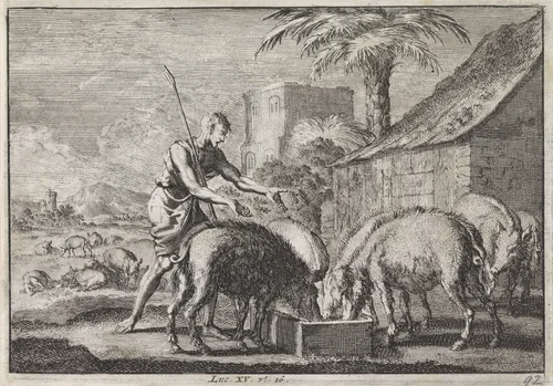 Verloren Zoon als varkenshoeder by Jan Luyken, print, 1703-1762