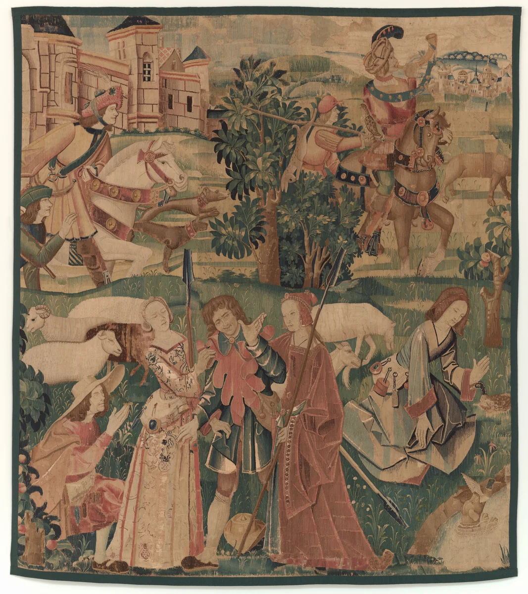 Hunting and Pastoral Scenes, with a laughing man between ladies by Unknown 16th Century Workshop, decorative art, 1510