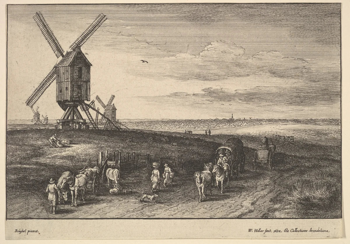 The Four Windmills by Wenceslaus Hollar, print, 1650
