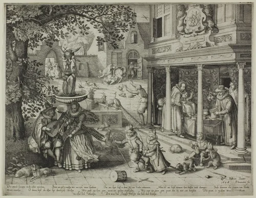 An Allegory of Relations between the Generations by Pieter Serwouters, print, 1608