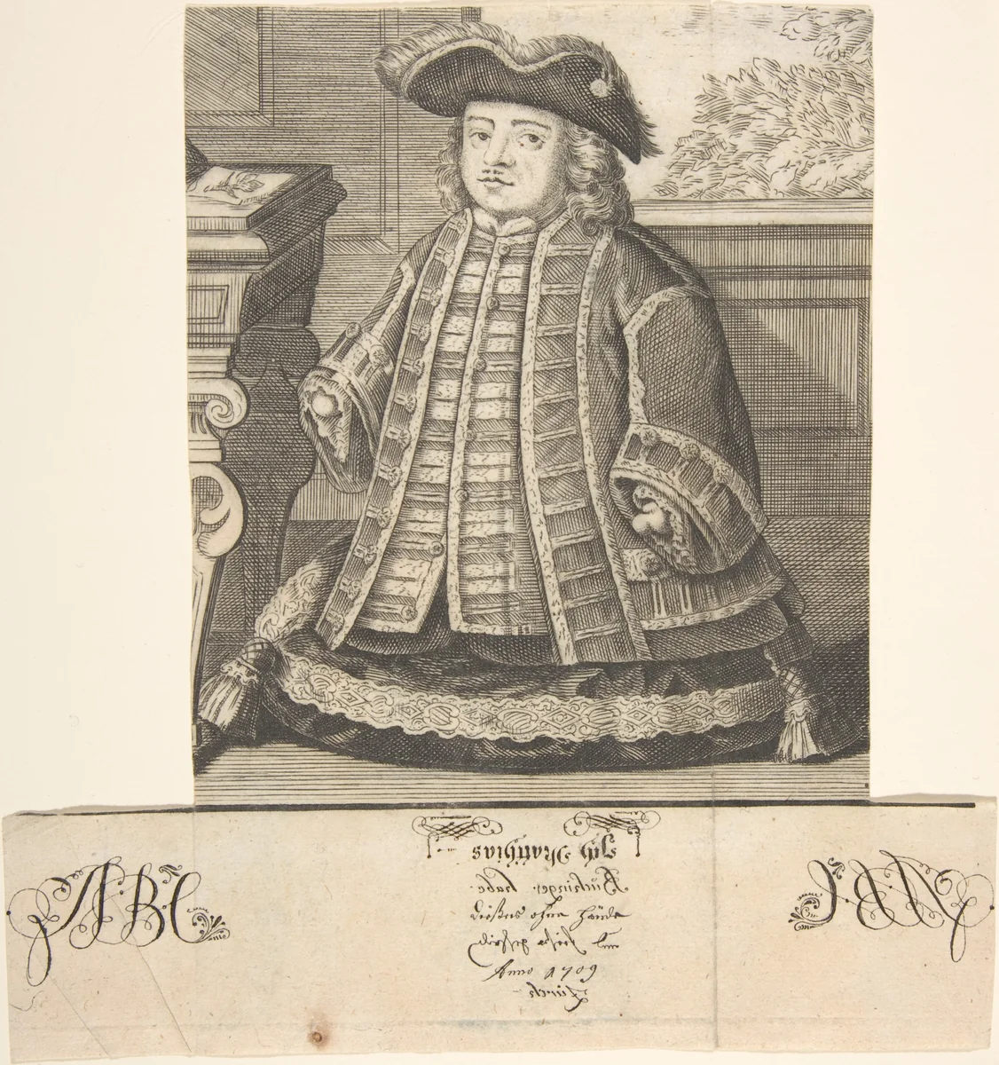 Portrait of Matthias Buchinger (1674-1739) by anonymous, print, 1709