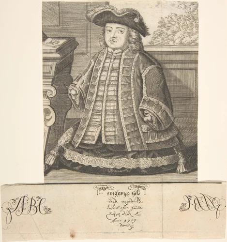 Portrait of Matthias Buchinger (1674-1739) by anonymous, print, 1709