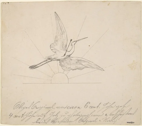 Wounded Crane with an Arrow in its Breast Before Setting Sun by Max Klinger, drawing, 1870-1920