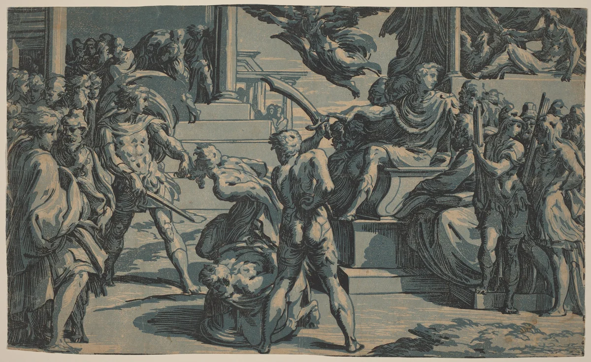 The Martyrdom of Saints Peter and Paul by Antonio da Trento, print, 1530