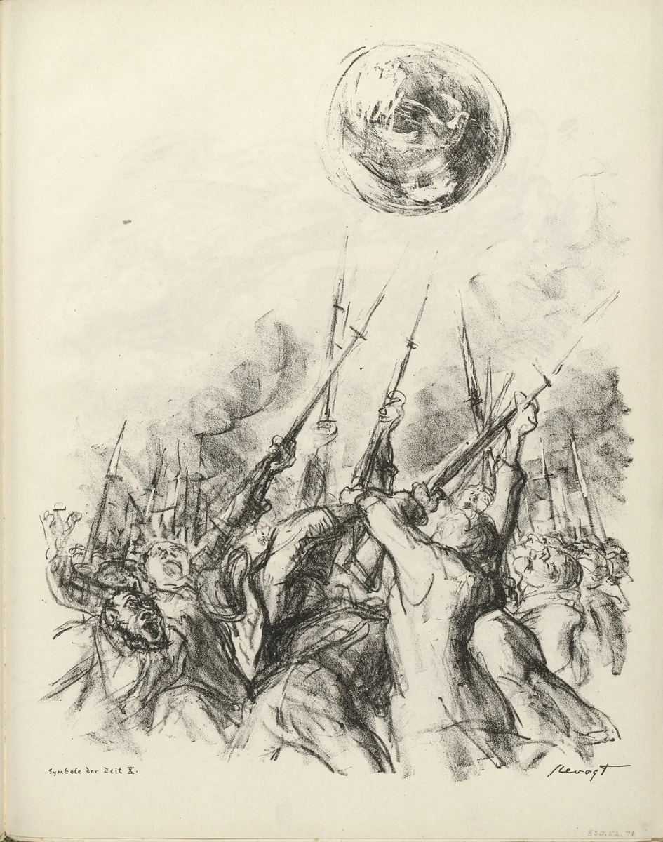 Signs of the Times X (Symbole der Zeit X) (plate, folio 37) from the periodical Der Bildermann, vol. 1, no. 18 (Dec 1916) by Max Slevogt, periodical, 1916