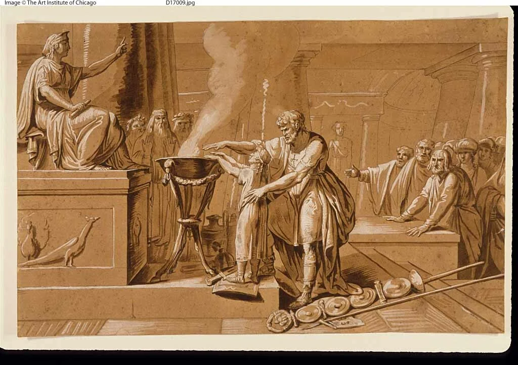 Child Taking Oath before Classic Pyre (recto); Male Academic Nude (verso) by Unknown Artist, drawing, 1800-1899