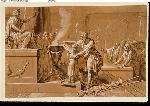 Child Taking Oath before Classic Pyre (recto); Male Academic Nude (verso) by Unknown Artist, drawing, 1800-1899