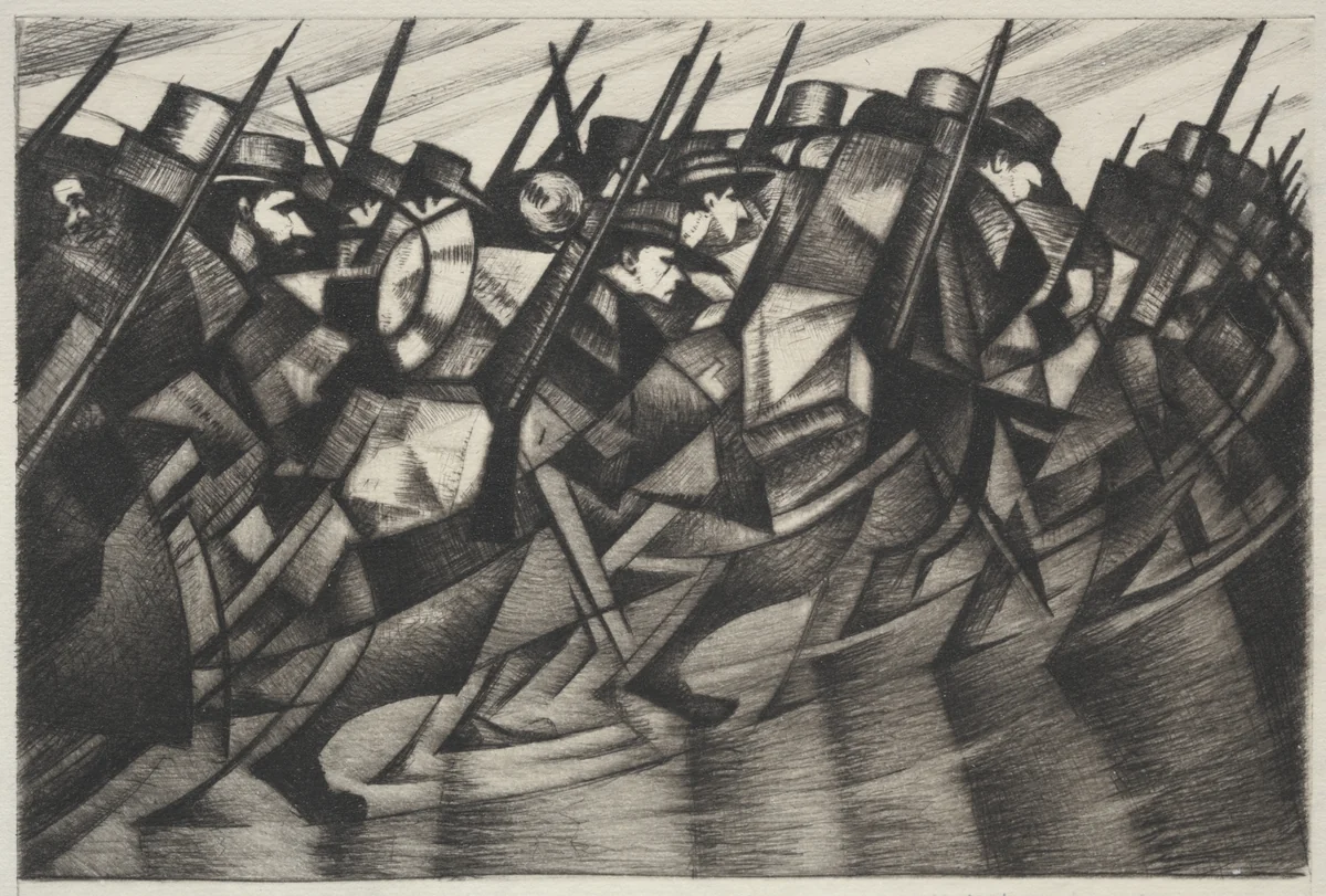 Returning to the Trenches by Christopher Nevinson, print, 1916