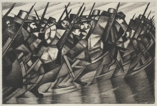 Returning to the Trenches by Christopher Nevinson, print, 1916