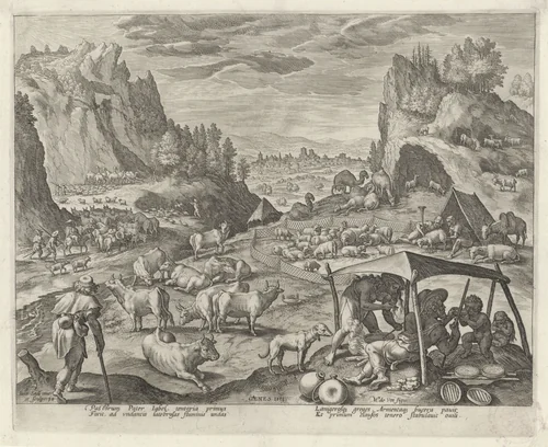 Jabal en zijn gezin rusten bij het vee by Unknown, print, 1583