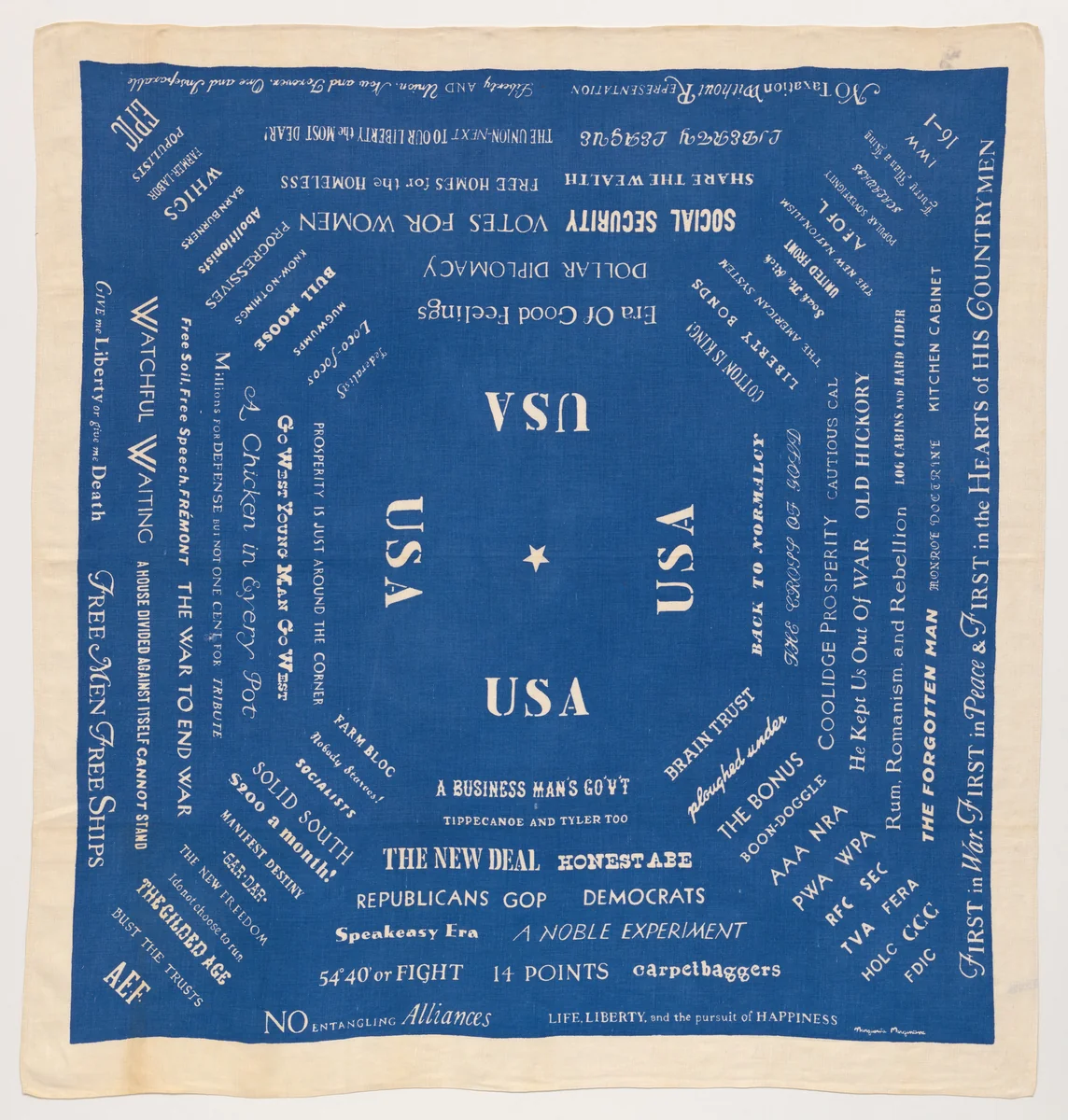 Food for Thought tablecloth by Marguerita Mergentime, design, 1936