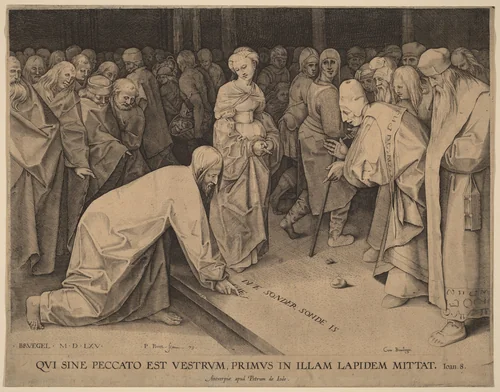 Christ and the Adultress by Pedro Perret, print, 1579