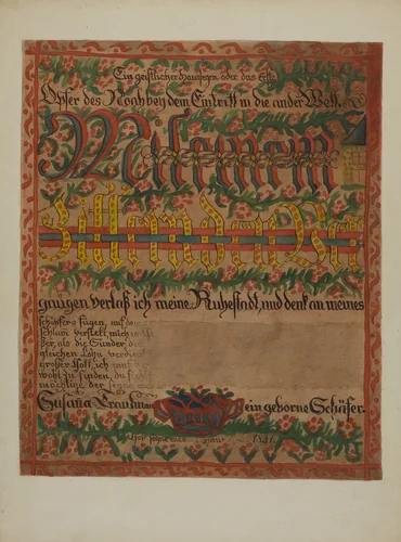 Pa. German Death Certificate by Albert Levone, index of american design, 1937