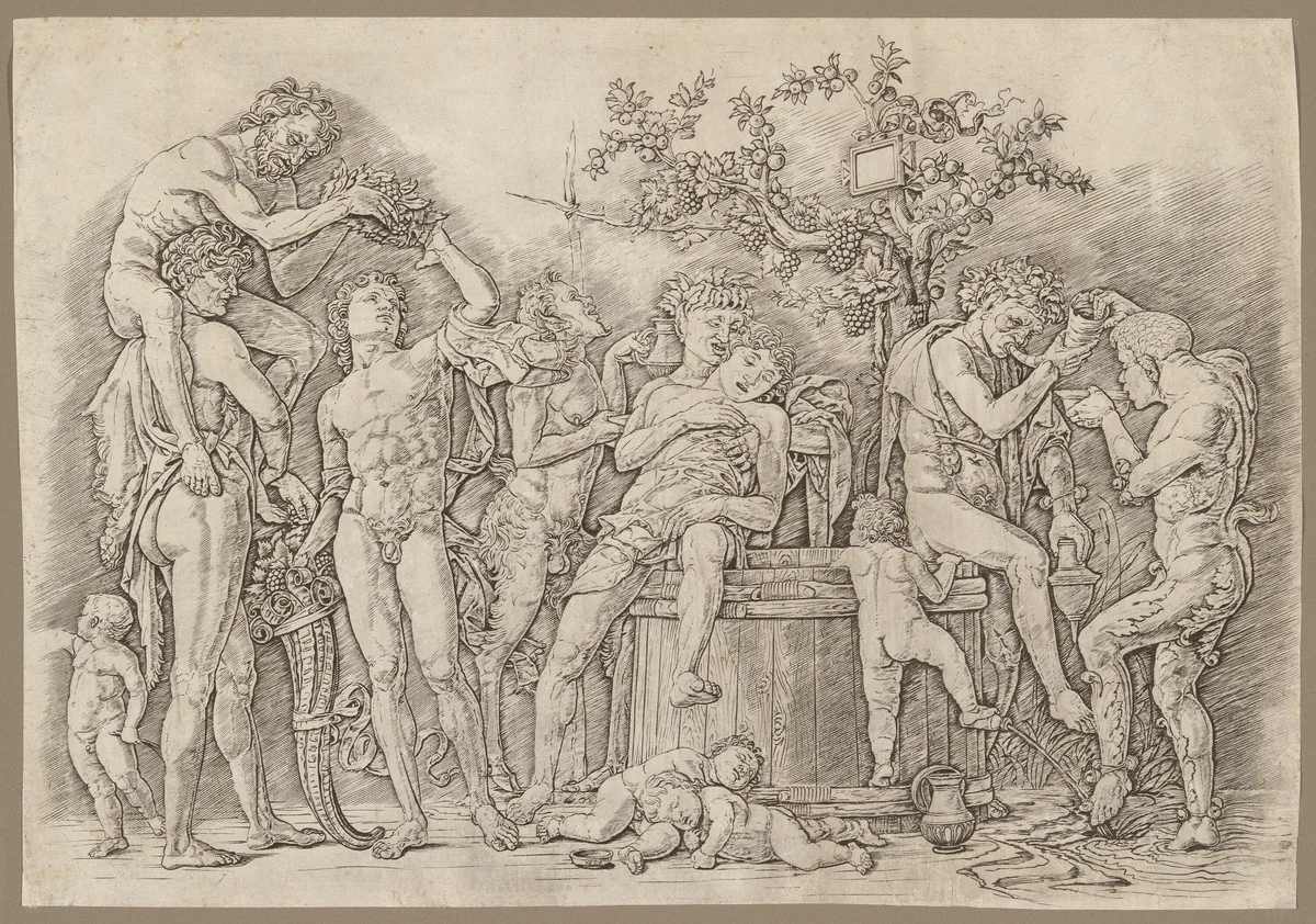 Bacchanal with a Wine Vat by Andrea Mantegna, print, 1465-1475