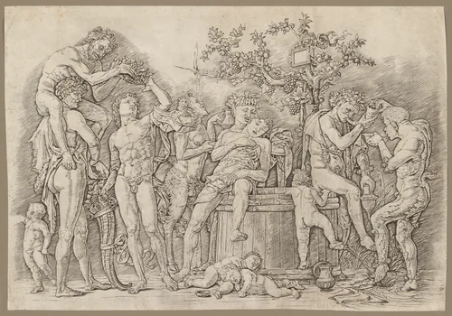 Bacchanal with a Wine Vat by Andrea Mantegna, print, 1465-1475