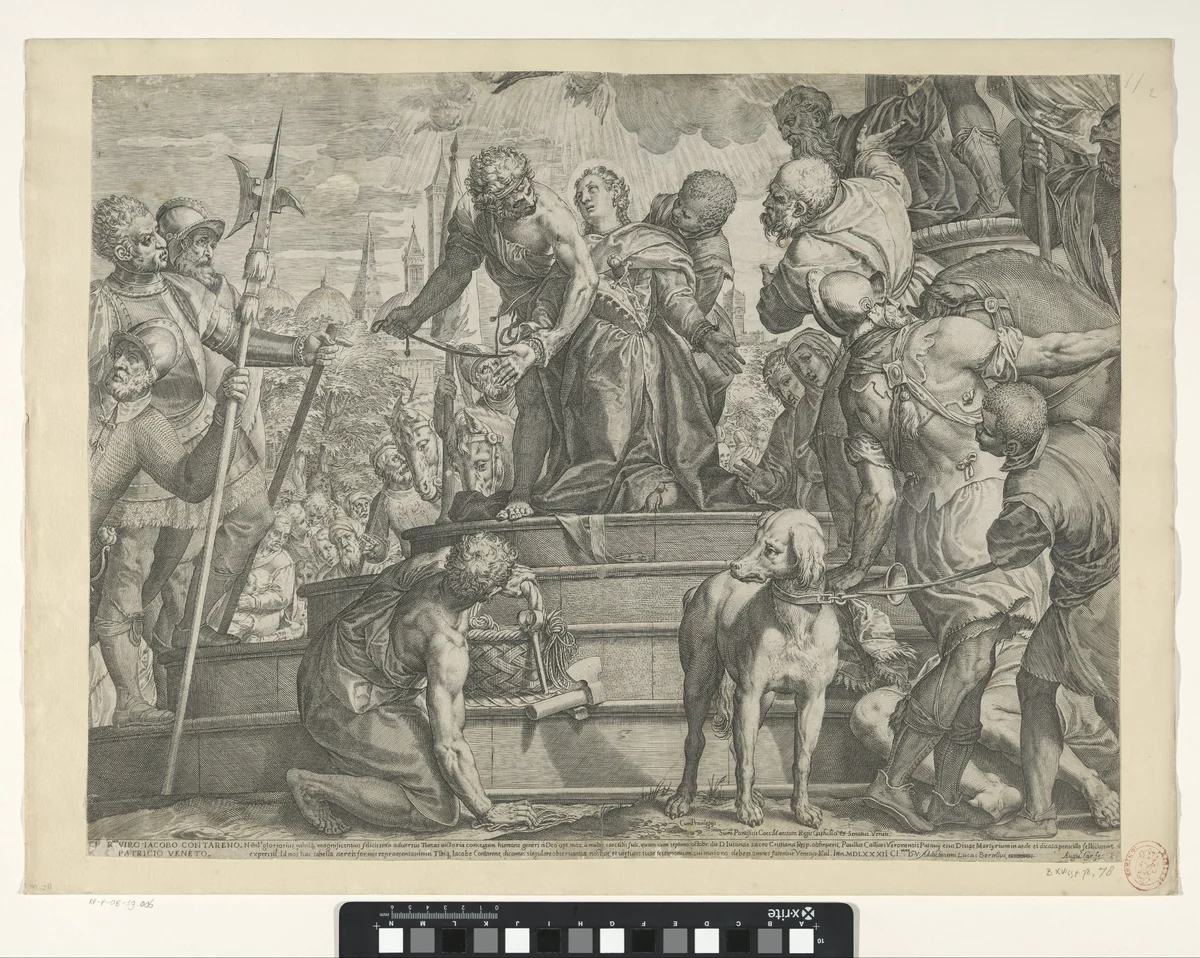 Het martelaarschap van de heilige Justina van Padua (onderste helft) by Unknown, print, 1582